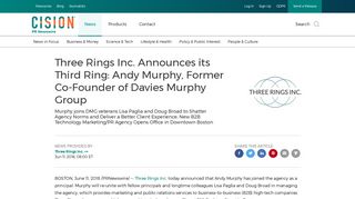 Three Rings Inc. Announces its Third Ring: Andy Murphy, Former Co ...