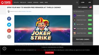 Spin your way to wager-free rewards at Thrills Casino ...