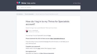 How do I log in to my Thriva for Specialists account? | Thriva Help Center