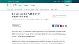 Le-Vel Breaks A Billion In Lifetime Sales - PR Newswire