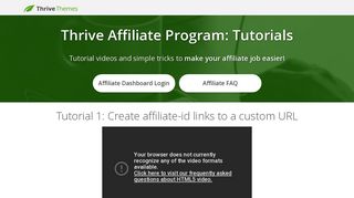 Thrive Themes Affiliate Program: Tutorials Page