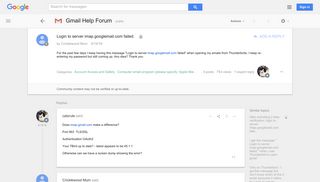 Login to server imap.googlemail.com failed. - Google Product Forums
