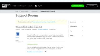 Thunderbird update login fail | Thunderbird Support Forum | Mozilla ...