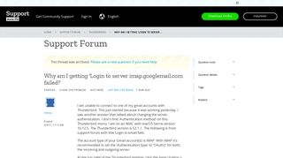 Why am I getting 'Login to server imap.googlemail.com failed ...