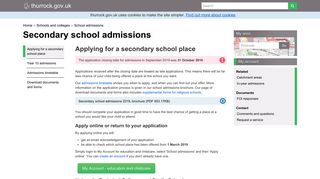 Secondary school admissions - Thurrock Council