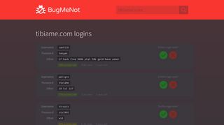 tibiame.com passwords - BugMeNot