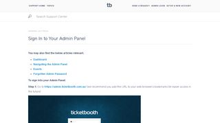 Sign In to Your Admin Panel - Ticketbooth Support