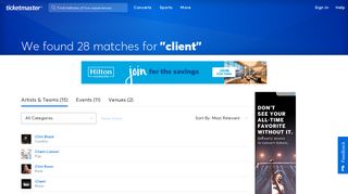 Find tickets for 'client' at Ticketmaster.com