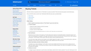 Ticketmaster.ca - Help | Buying Tickets