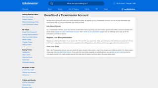 Ticketmaster.ca - Help | Benefits of Registration