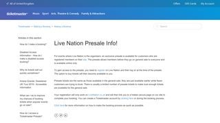 Live Nation Presale Info! – Ticketmaster