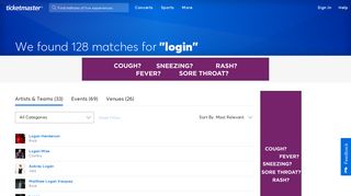Find tickets for 'login' at Ticketmaster.com