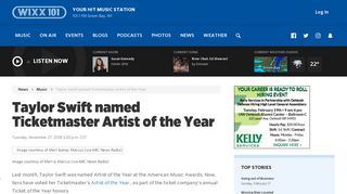 Taylor Swift named Ticketmaster Artist of the Year | News | 101 WIXX