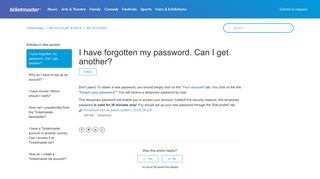 I have forgotten my password. Can I get another? – Ticketmaster