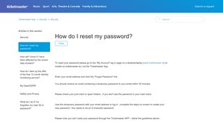 How do I reset my password? – Ticketmaster Help