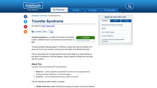 Tourette Syndrome (for Parents) - KidsHealth