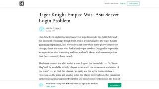 Tiger Knight Empire War -Asia Server Login Problem – KOI PS4 ...