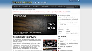 Tiger Gaming Poker | Full Tiger Gaming Review & Sign-Up Bonus
