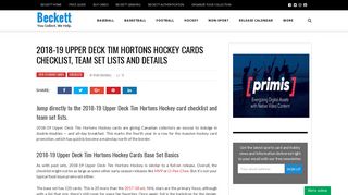2018-19 Upper Deck Tim Hortons Hockey Cards Checklist ... - Beckett