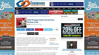 2018-19 Upper Deck Tim Hortons Hockey Cards - Cardboard ...