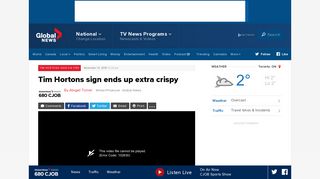 Tim Hortons sign ends up extra crispy - Winnipeg | Globalnews.ca