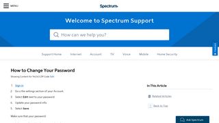 change the password - Spectrum.net