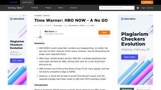 Time Warner: HBO NOW - A No GO - Time Warner Inc. (NYSE:TWX ...