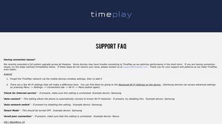 Timeplay : Mobile FAQ