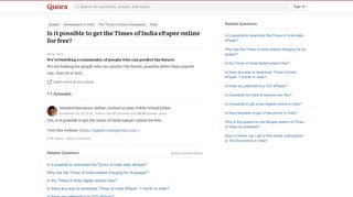 Is it possible to get the Times of India ePaper online for free ...