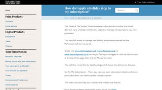 How do I apply a holiday stop to my subscription? - Times Help Hub