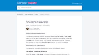 Changing Passwords | Times Tables Rock Stars Help Center