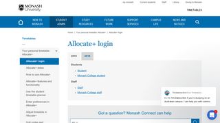 Allocate+ login - Timetables - Monash University