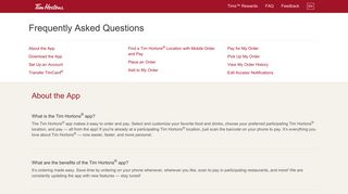 FAQ - Tim Hortons® app for iPhone® and Android™ - Order, Pick Up ...
