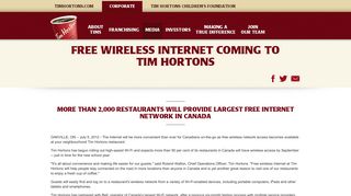News Release Details | Corporate - Tim Hortons