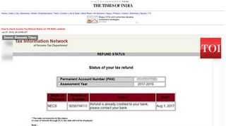How to check Income Tax Refund Status on TIN NSDL ... - Times of India