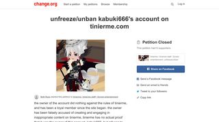 Petition · unfreeze/unban kabuki666's account on tinierme.com ...