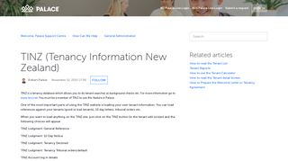 TINZ (Tenancy Information New Zealand) – Welcome, Palace Support ...