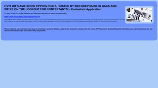 Contestant Application for ITV'S HIT GAME SHOW TIPPING POINT ...