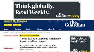 Tiscali deal puts Carphone Warehouse top of broadband league ...