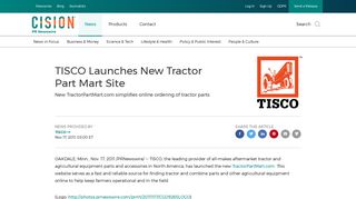 TISCO Launches New Tractor Part Mart Site - PR Newswire