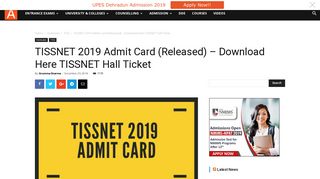 TISSNET 2019 Admit Card (Released) - Download Here TISSNET ...