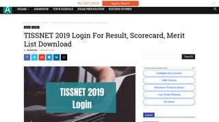 TISSNET 2019 Login For Result, Scorecard, Merit List Download