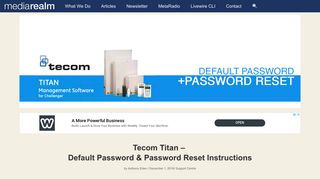 Tecom Titan - Default Password & Password Reset Instructions