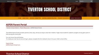 ASPEN Parent Portal - Tiverton School District