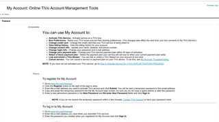 Features/Use: My Account: Online TiVo Account Management Tools