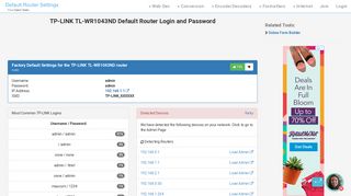 TP-LINK TL-WR1043ND Default Router Login and Password