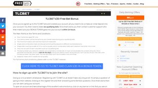 TLCBET Free Bets - £30 Sign Up Bonus for New Customers 2019