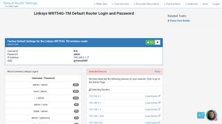 Linksys WRT54G-TM Default Router Login and Password - Clean CSS