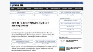 How to Register/Activate TMB Net Banking Online - BankIndia.org