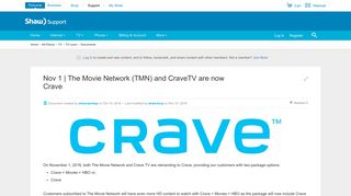 Nov 1 | The Movie Network (TMN) and CraveTV are... | Shaw Support